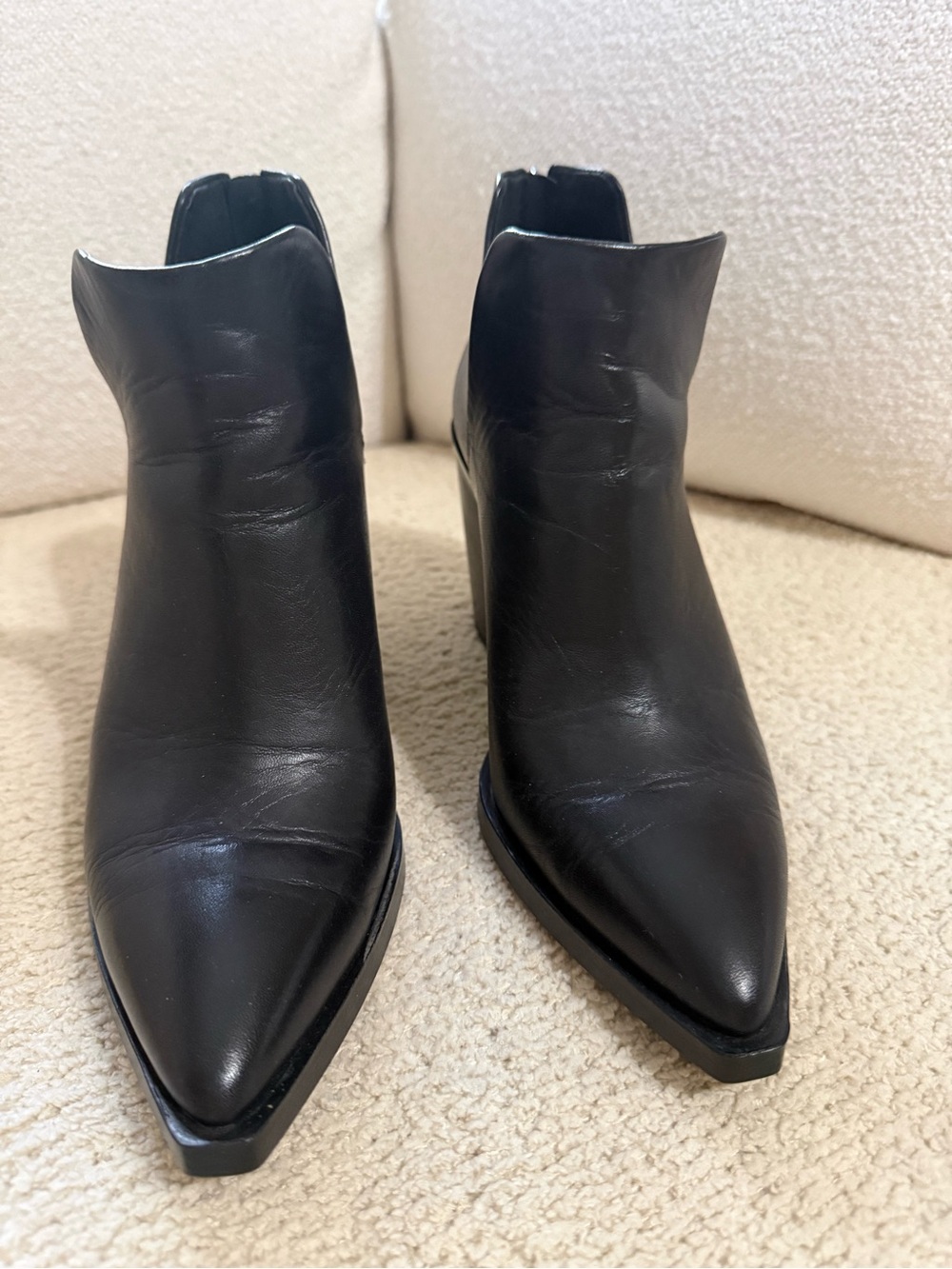 Vince Camuto Black Pointed Toe Leather Ankle Booties